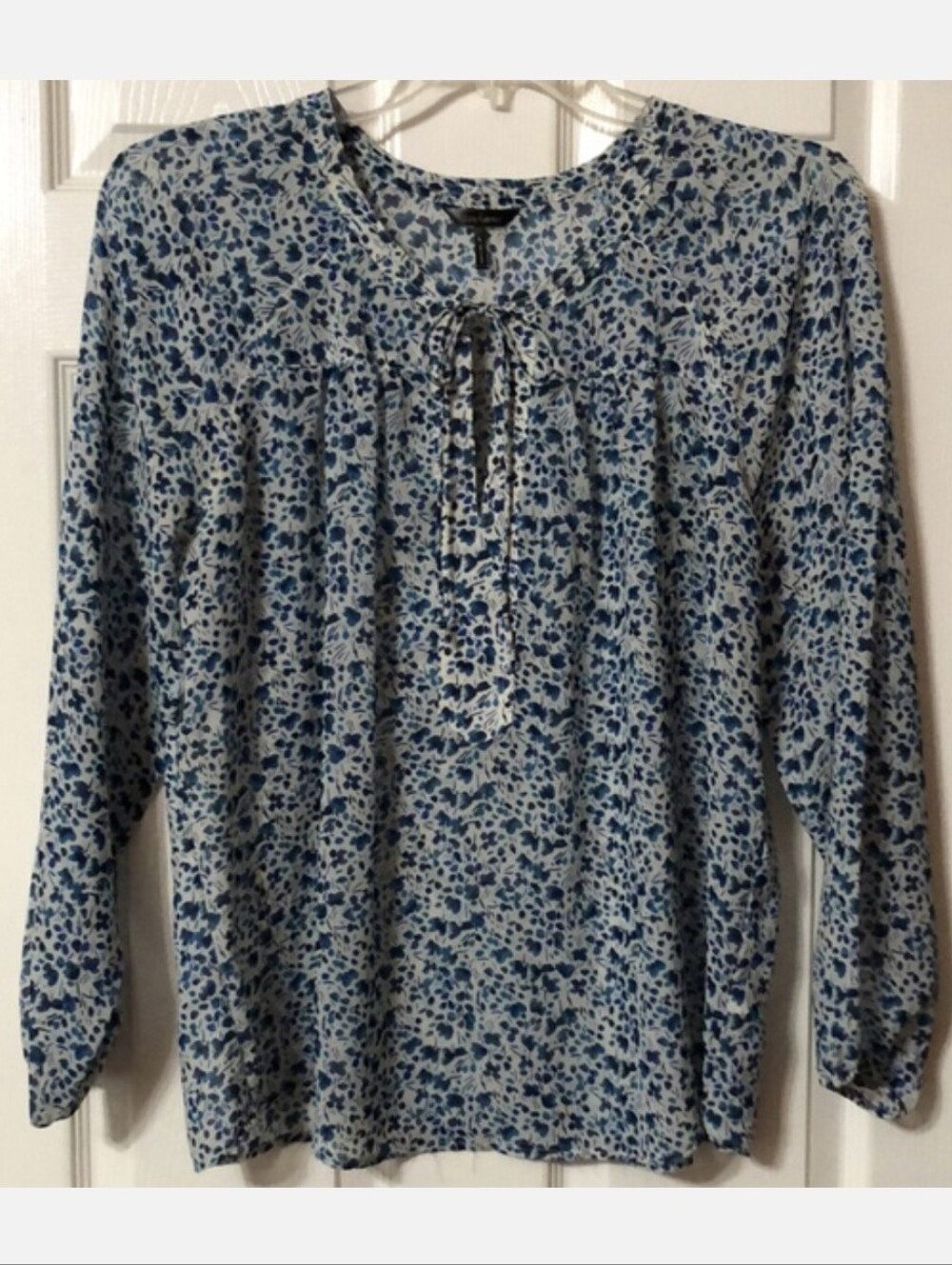 Daisy Fuentes Sheer Blue Floral Tie-Neck Women's Top Large